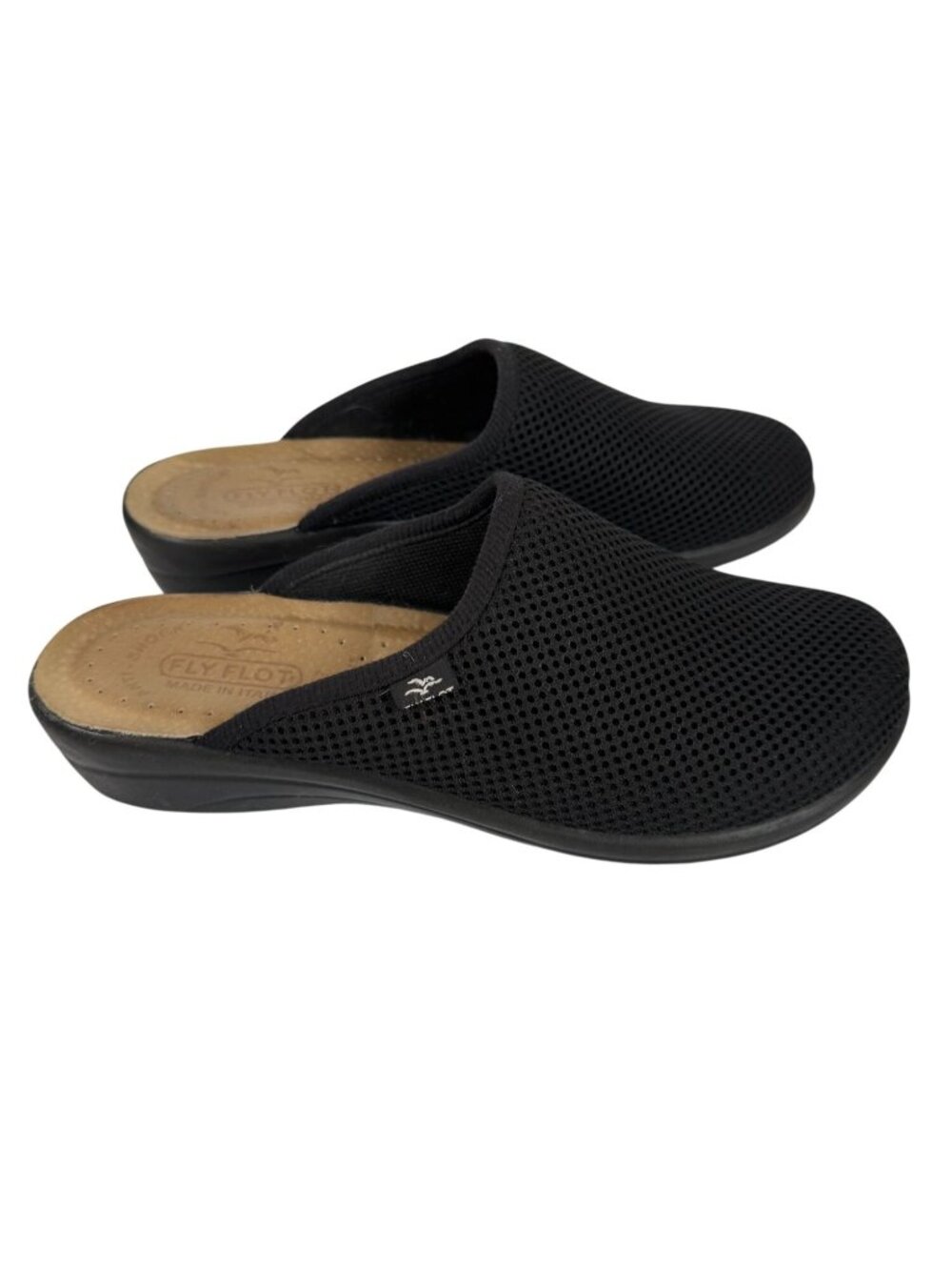 Fly Flot Black Mesh Slip-On Comfort Clogs Size 38 / 7 Mules Slippers Italy